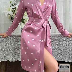 Women’s Satin Heart Print Robe - Pink